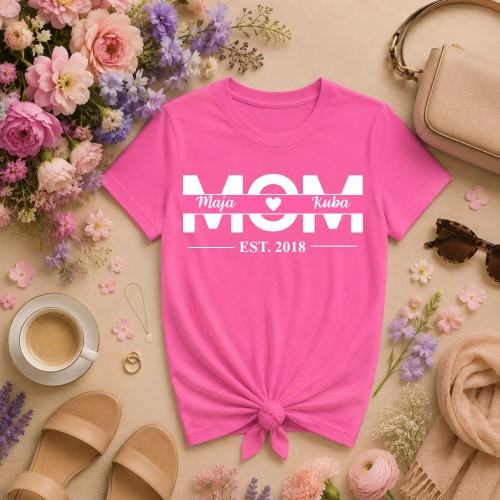 Prezent na dzień mamy - Koszulka MOM z imionami dzieci różowa.jpg