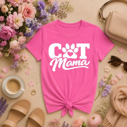 Prezent na dzień mamy - Koszulka dla kociej mamy CAT mama rózowa.jpg