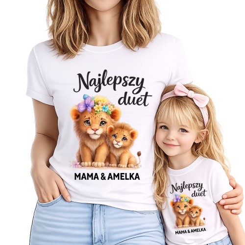 Komplet koszulek dla mamy i córki NAJLEPSZY DUET z imieniem - urocze lwiątka.jpg