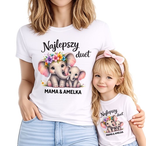 Komplet koszulek dla mamy i córki NAJLEPSZY DUET z imieniem - urocze słoniki.jpg