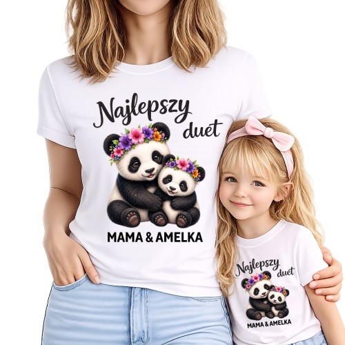 Komplet koszulek dla mamy i córki NAJLEPSZY DUET z imieniem - urocze pandy.jpg