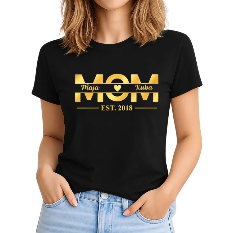 Koszulka dla mamy MOM z imionami dzieci czarna - złoty nadruk.jpg