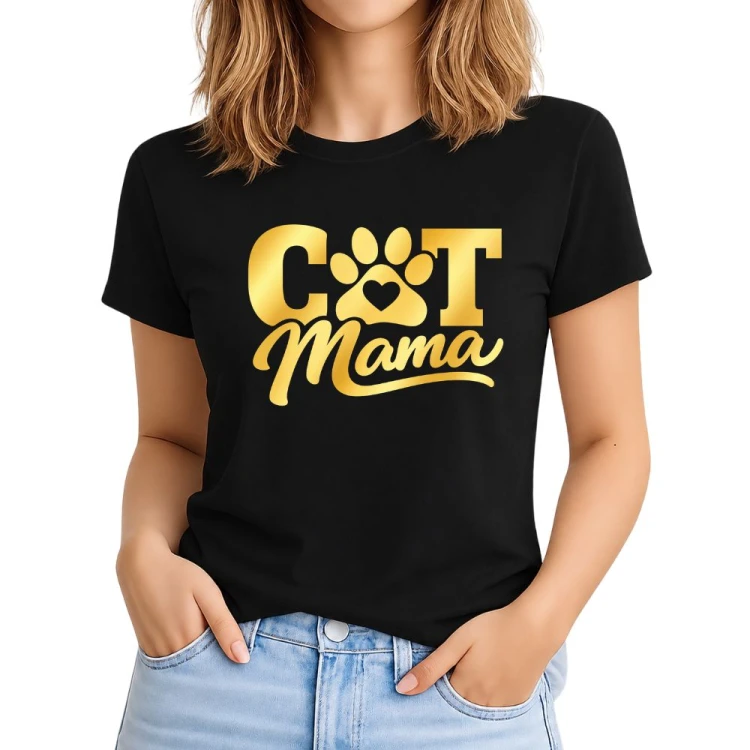Koszulka dla kociej mamy CAT mama czarna - złoty nadruk.jpg