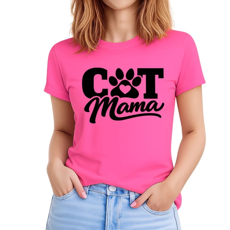Koszulka dla kociej mamy CAT mama różowa - czarny nadruk.jpg