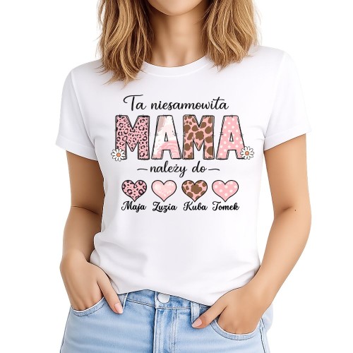 Koszulka dla mamy z imionami dzieci we wzorki personalizowany prezent.jpg