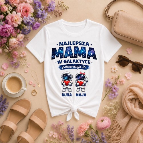 Prezent na dzień mamy - Koszulka Najlepsza mama w galaktyce z imionami dzieci.jpg
