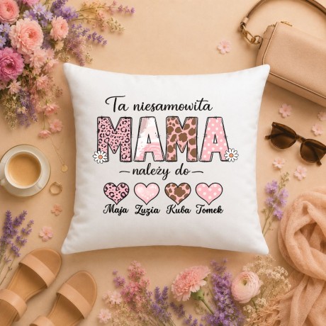 Przejdź do produktu Poduszka personalizowana dla mamy z imionami dzieci Niesamowita MAMA