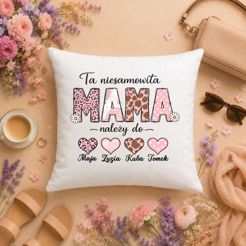 Prezent na dzień mamy - Poduszka Niesmowita MAMA z imionami dzieci.jpg