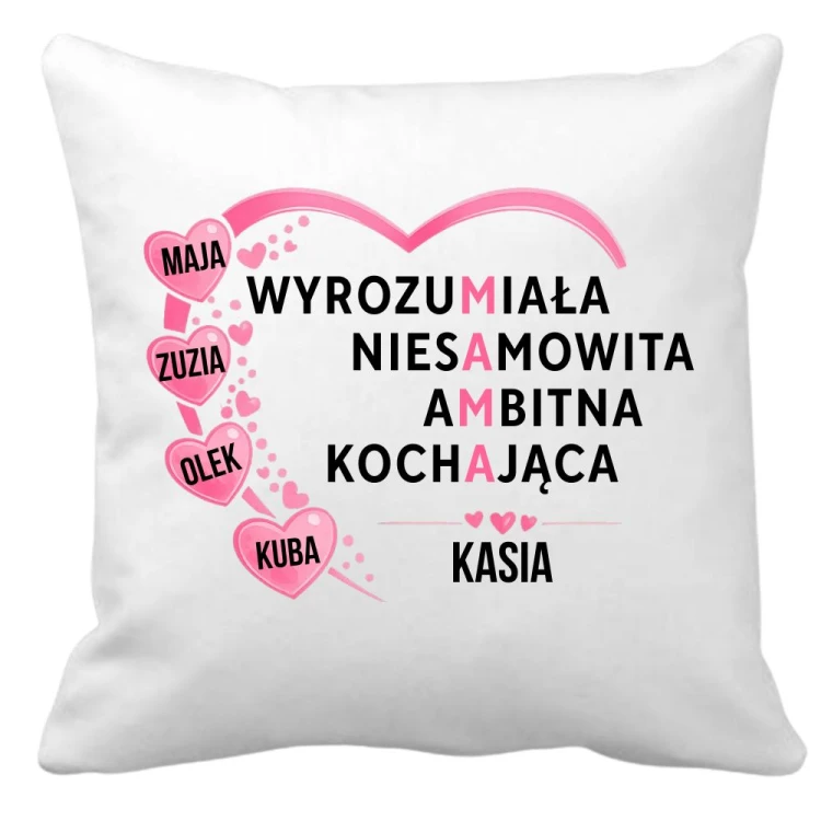 Poduszka MAMA w 4 słowach serce z imionami dzieci.jpg