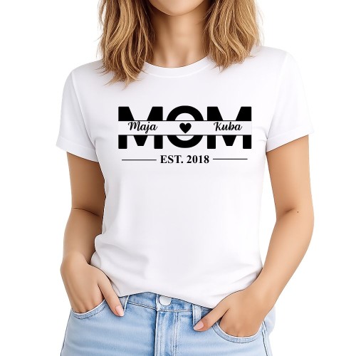 Koszulka dla mamy MOM z imionami dzieci biała.jpg