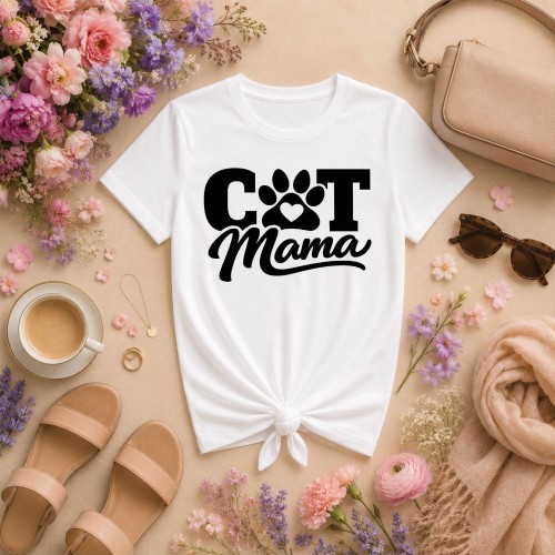 Prezent na dzień mamy - Koszulka CAT mama biała.jpg