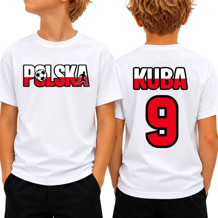 Koszulka dziecięca piłkarska z imieniem piłka nożna POLSKA.jpg