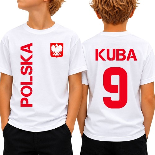 Koszulka dziecięca sportowa dla piłkarza z imieniem i cyfrą POLSKA.jpg