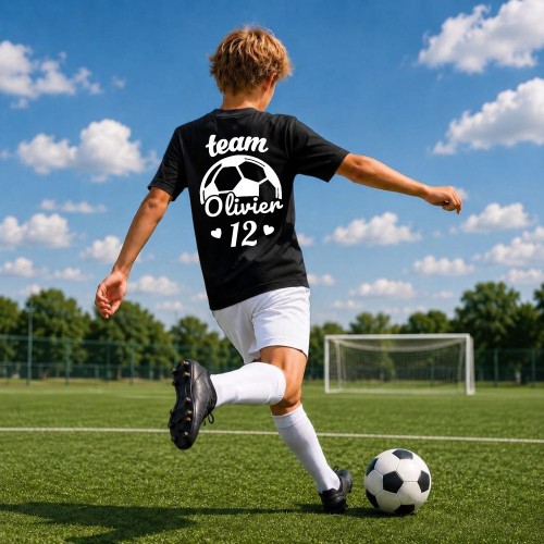 Prezent dla dziecka - T-Shirt piłkarski dla Zespołu TEAM z imieniem - czarna.jpg