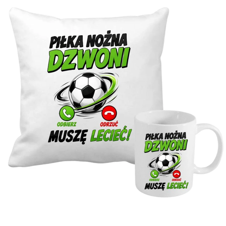 Zestaw poduszka i kubek dla piłkarza PIŁKA NOŻNA DZWONI.jpg