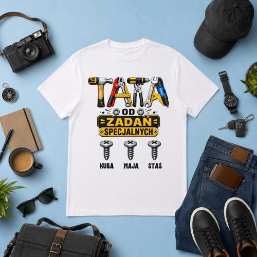 Prezent na dzień taty - Koszulka TATA os zadań specjalnych z imionami dzieci.jpg