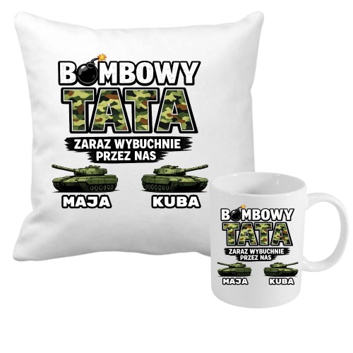 Zestaw poduszka i kubek Bombowy TATA z imionami dzieci.jpg