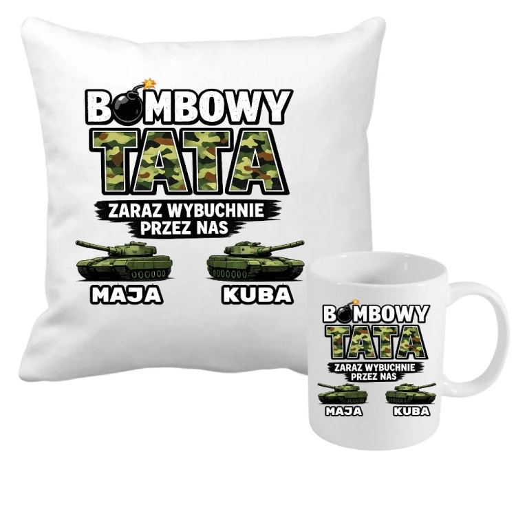 Zestaw poduszka i kubek Bombowy TATA z imionami dzieci.jpg