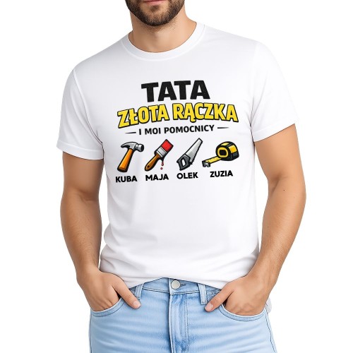 Koszulka dla taty z imionami dzieci TATA złota rączka i moi pomocnicy.jpg
