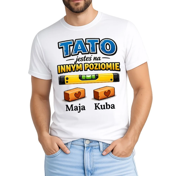Koszulka dla taty z imionami dzieci TATO jesteś na innym poziomie.jpg