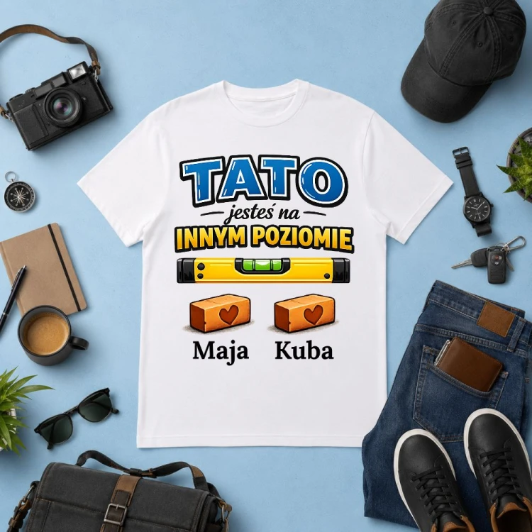 Prezent na dzień taty - Koszulka z imionami dzieci TATO jesteś na innym poziomie.jpg