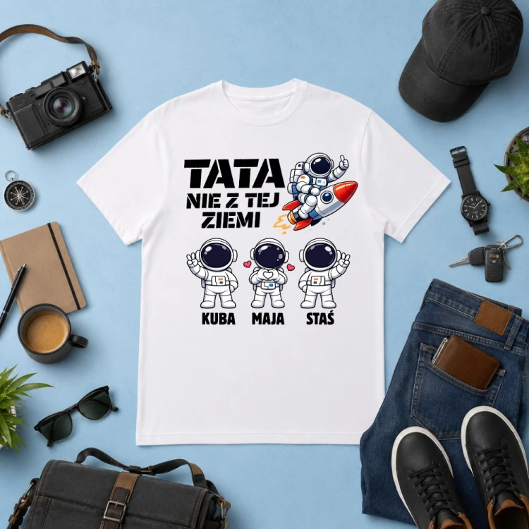 Prezent na dzień taty - Koszulka TATA nie z tej ziemi z imionami dzieci.jpg