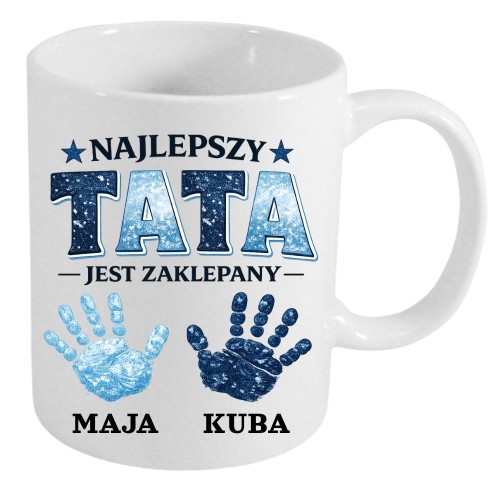 Kubek Najlpeszy TATA jest zaklepany z imionami dzieci motyw niebieski.jpg