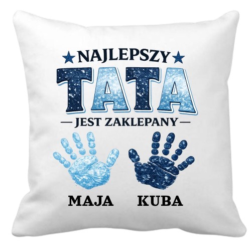 Poduszka Najlepszy TATA jest zaklepany z imionami dzieci motyw niebieski.jpg