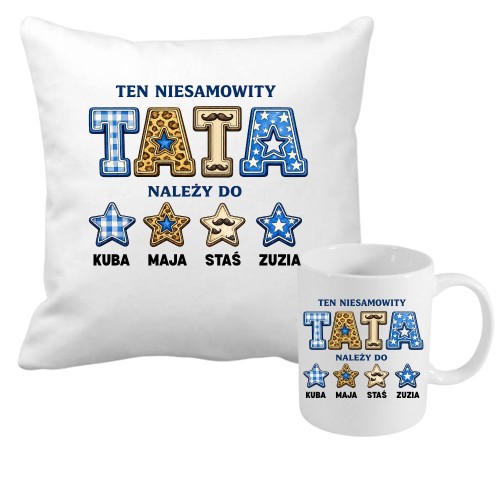 Zestaw poduszka i kubek Ten Niesamowity TATA należy do z imionami dzieci.jpg
