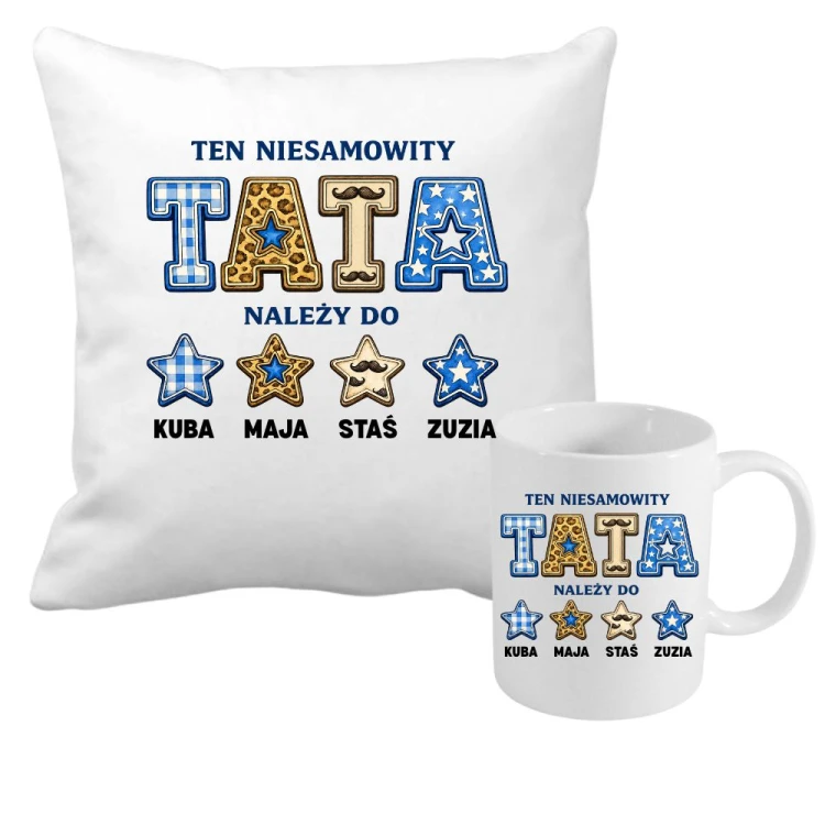 Zestaw poduszka i kubek Ten Niesamowity TATA należy do z imionami dzieci.jpg