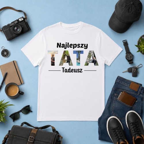Prezent na dzień taty - Koszulka Najlepszy TATA ze zdjęciami i imieniem taty.jpg