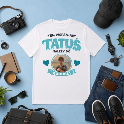 Prezent na dzień taty - Koszulka ze zdjęciem i imieniem dziecka WSPANIAŁY TATUŚ.jpg