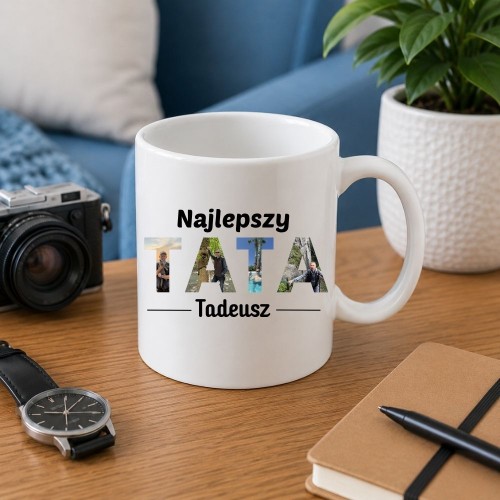 Prezent na dzień taty - Kubek Najlepszy TATA ze zdjęciami i imieniem taty.jpg