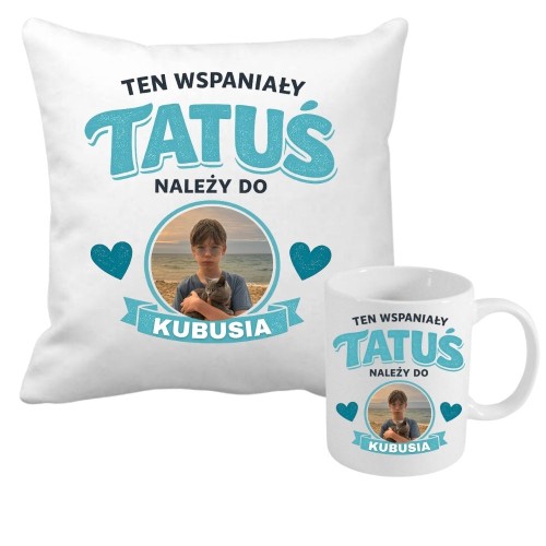 Zestaw poduszka i kubek dla taty ze zdjęciem i imieniem dziecka.jpg