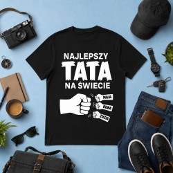 Prezent na dzień taty - Koszulka Najlepszy TATA na świecie z imionami dzieci czarna.jpg