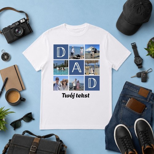 Prezent na dzień taty - Koszulka dla taty DAD z własnymi zdjęciami i tekstem fotokolaż.jpg