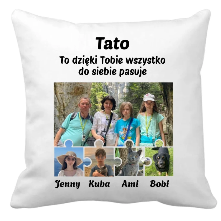 Poduszka puzzle ze zdjęciami i imionami dzieci z dedykacją dla taty.jpg