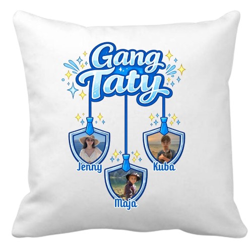 Poduszka Gang Taty ze zdjęciami i imionami dzieci.jpg