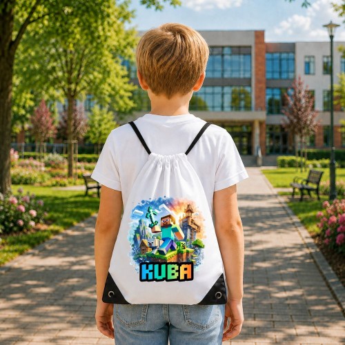 Worek szkolny dla dziecka personalizowany z imieniem na buty - MINECRAFT