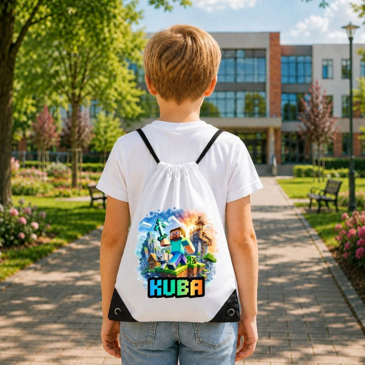 Worek szkolny dla dziecka personalizowany z imieniem na buty - MINECRAFT