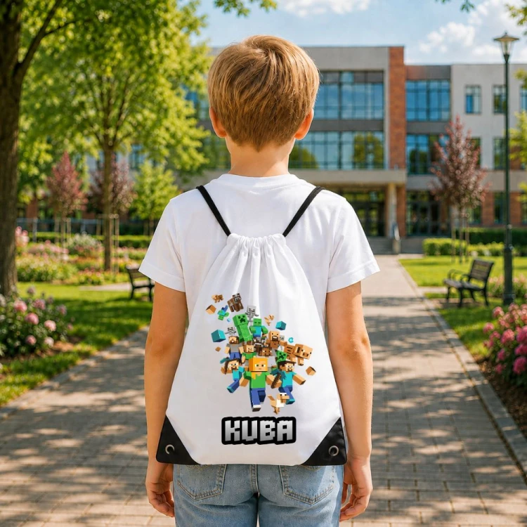 Worek szkolny dla dziecka personalizowany z imieniem na buty - MINECAFT