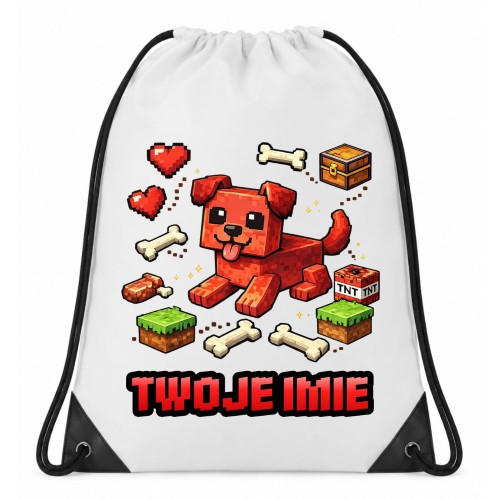 Worek plecak z imieniem PIESEK MINECRAFT do przedszkola szkoły na wf