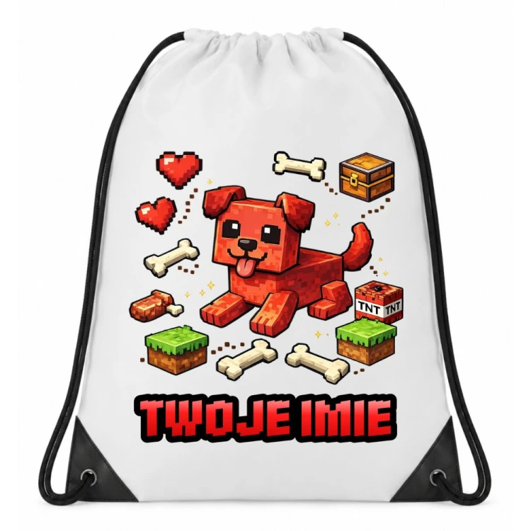 Worek plecak z imieniem PIESEK MINECRAFT do przedszkola szkoły na wf