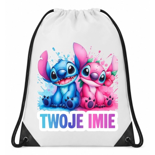 Worek plecak z imieniem STITCH I ANGEL do przedszkola szkoły na wf