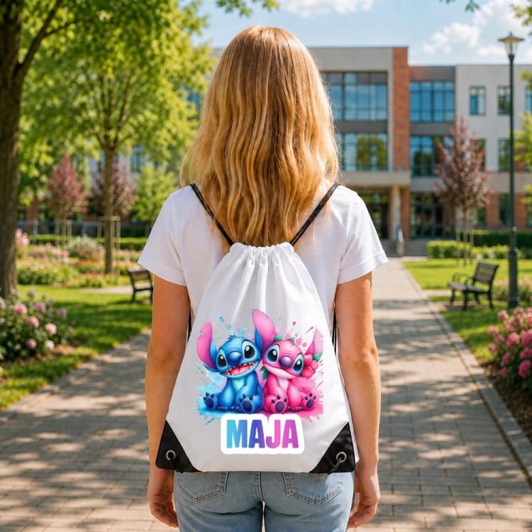 Worek szkolny dla dziecka personalizowany z imieniem na buty - STITCH I ANGEL