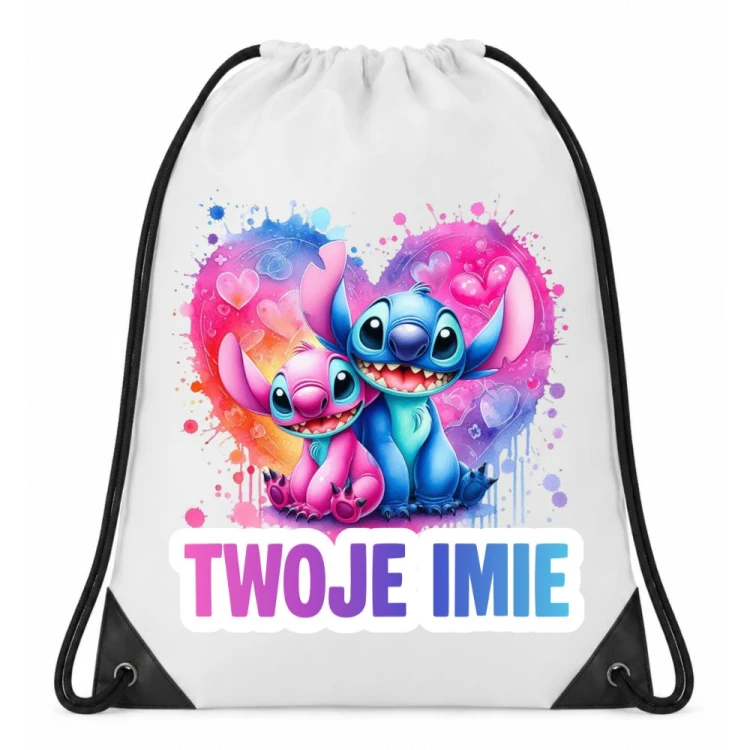 Worek plecak z imieniem STITCH I ANGEL do przedszkola szkoły na wf
