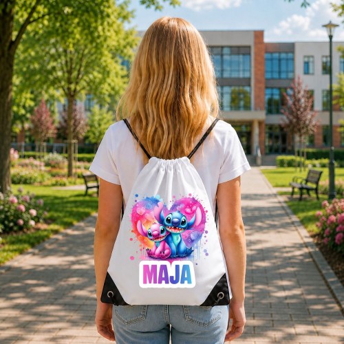Worek szkolny dla dziecka personalizowany z imieniem na buty - STITCH I ANGEL