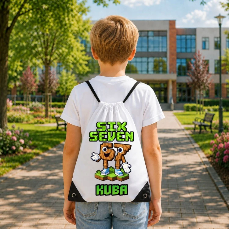 Worek szkolny dla dziecka personalizowany z imieniem na buty - MINECRAFT SIX SEVEN 67