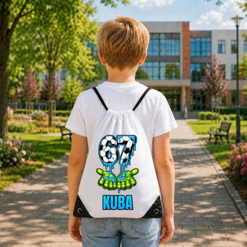 Worek szkolny dla dziecka personalizowany z imieniem na buty - FOOTBALL SIX SEVEN 67