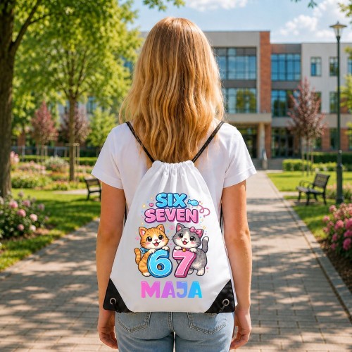 Worek szkolny dla dziecka personalizowany z imieniem na buty - KOTKI SIX SEVEN 67